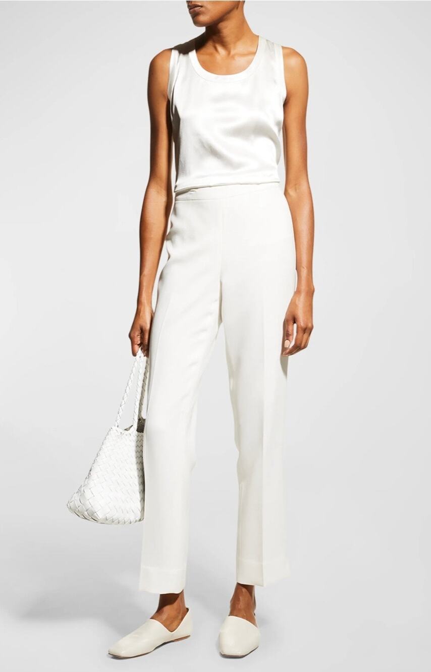 Lafayette 148 New York White Bleecker Cropped Pant Stretch Cotton SideZip luxury